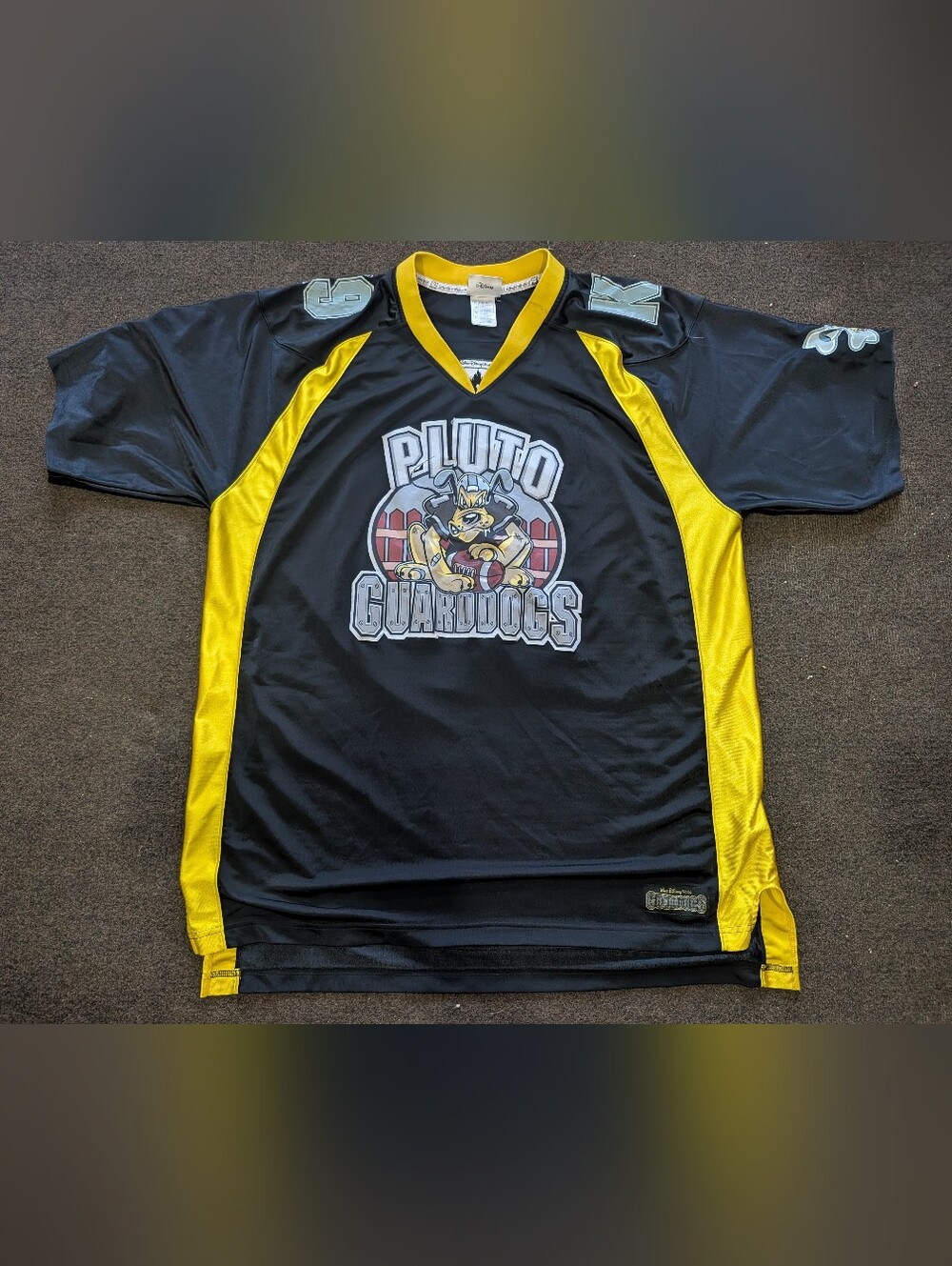 Disney World Pluto Guarddogs Football Jersey Shirt Mens XL Black Short Sleeve